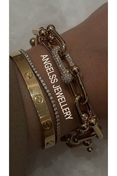 ANGELSS JEWELLERY İkili Kombin Tiff Co. Taşlı Bileklik Marka Model Kelepçe Bi...