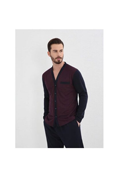 Pijalüx Erkek Bordo Jakarlı Ö.düğmeli Uzun Kollu Pijama Takımı