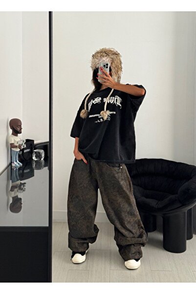 Alien 1979 Custom Leopard Pattern Coated Brown Loose Cut Jeans