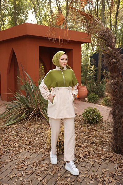 Ryzi Moda Hijab Φούτερ με φερμουάρ Διπλό Σετ - Διπλό Crep Ύφασμα