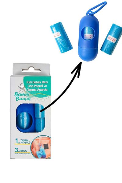 POŞET Blue Carrying Bag - Dirty Diaper, Garbage Bag and 3 Rolls (45 Bags)