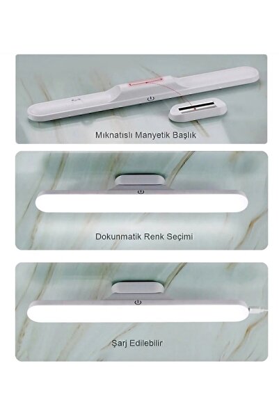 hü ma tasarım ve aksesuar Dolap İçin Mutfak Tezgah Şarjlı Led Işık Usb Şarjlı Kablosuz Mıknatıslı Led Lamba 3 Farklı Işık Renk