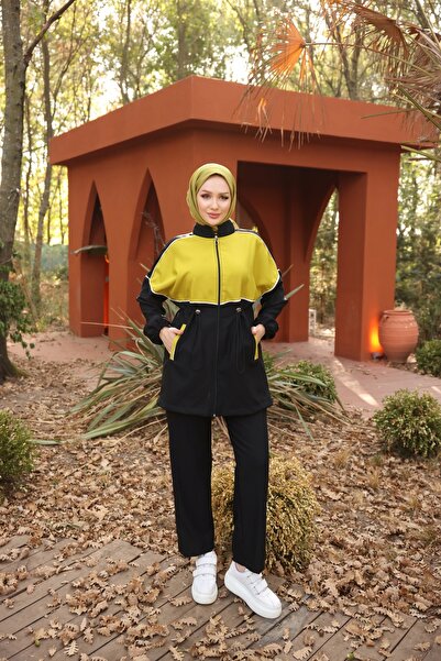Ryzi Moda Hijab Tracksuit Zippered Double Set - Double Crepe Fabric
