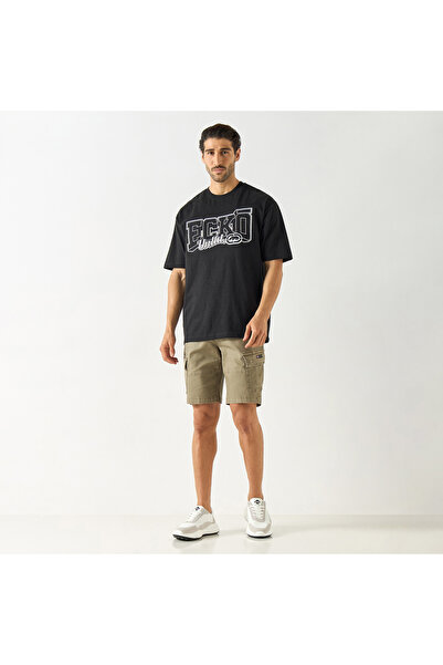 ECKO Unltd Solid Relaxed Fit Cargo Shorts with Button Closure