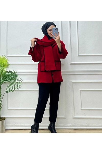 POLANGEL Pinterest Scarf Black Jacket Knitwear Cardigan Set