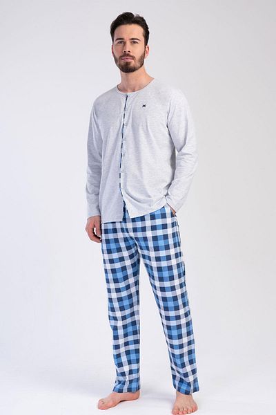 VİENETTA Vienetta Man Gray Melange Men's Long Sleeve P.Supreme Pajamas Set