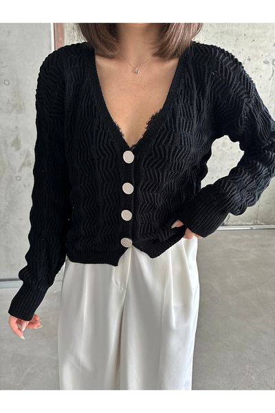 NATUFIAN STORE Women's Patterned V-Neck Knitwear Cardigan