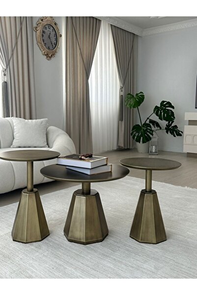 Gold Design ANTİK ESKİTME Pera  2+1 set,  iki yan sehpa bir büyük orta sehpa