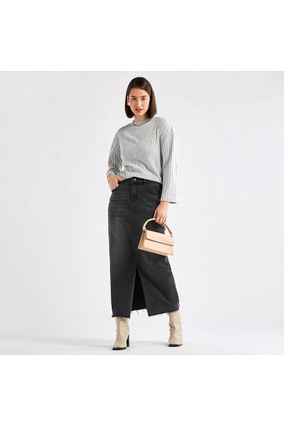 FAV Ribbed High Neck Sweater with Long Sleeves