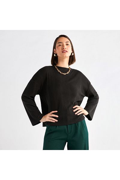 FAV Ribbed High Neck Sweater with Long Sleeves