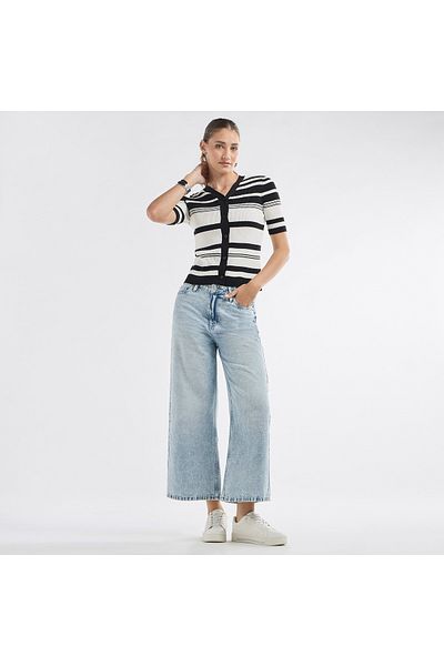 FAV Striped Button Through Top with Short Sleeves