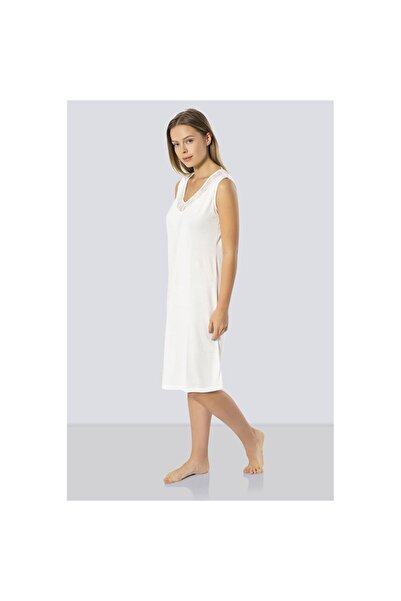 TÜREN 3285 Lace V-Neck Nightgown - Ecru