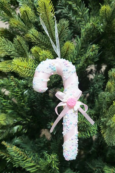 PEKSHOP Πρωτοχρονιάτικο Macaron - Luxury Candy Cane, Στολίδι από ξύλο πεύκου, με κορδέλα, καραμέλα