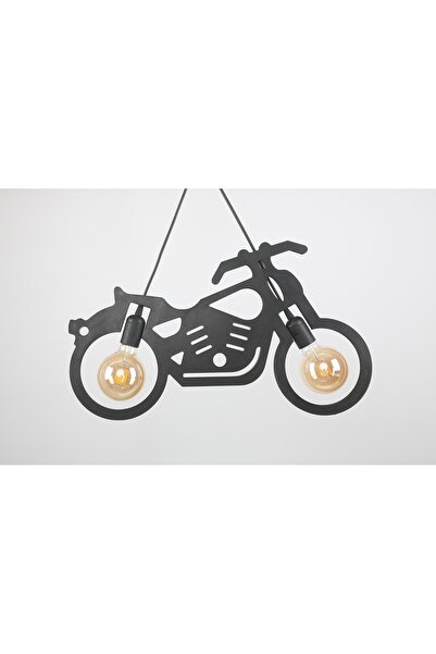 ABAJOUR Doğal Ahşap Büyük Boy 50 Cm Motosiklet Tasarım Rustik Avize Siyah