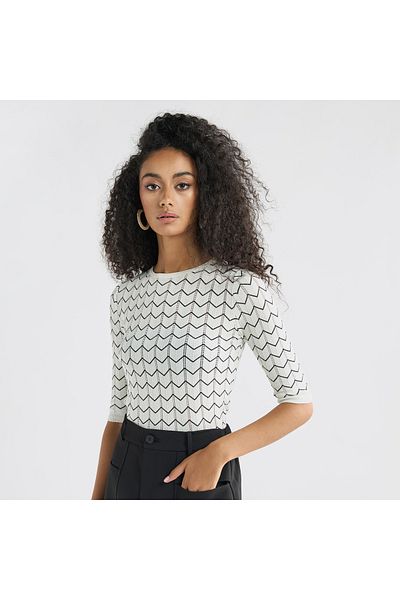 FAV Textured Sweater with Round Neck and 3/4 Sleeves