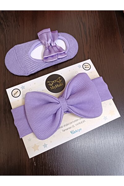 MyHubi 2'li Kombin El Yapımı Kız Bebek GRAND Bandana & Özel Aksesuarlı Babet Çorap