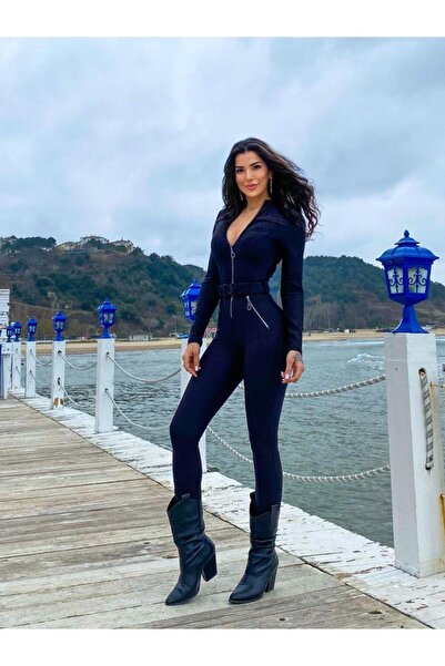 LizzSpor Kadın Siyah İçi Polarlı Cepli Kışlık Tulum