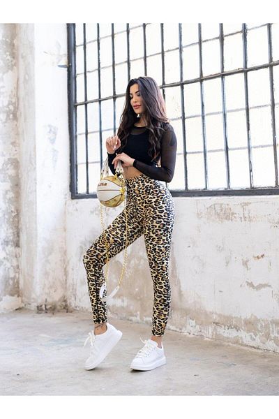 LizzSpor Leggings de damă cu talie înaltă - model leopard