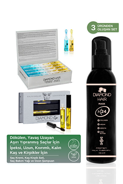 DIAMOND HAIR Saç Saç Serumu - Saç Kremi Maskesi - Kaş Kirpik Bakım Yağı Fırsat Paketi