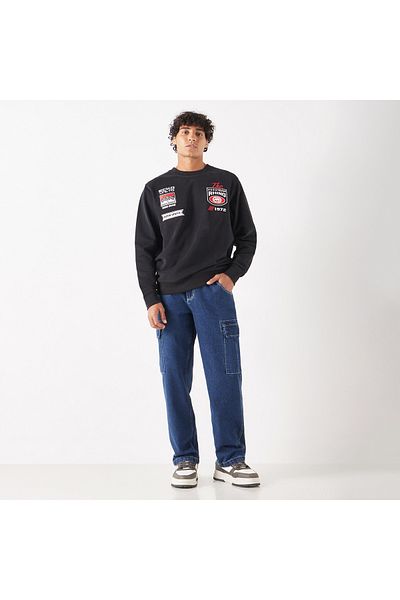 ECKO Embroidered Sweatshirt with Long Sleeves and Round Neck
