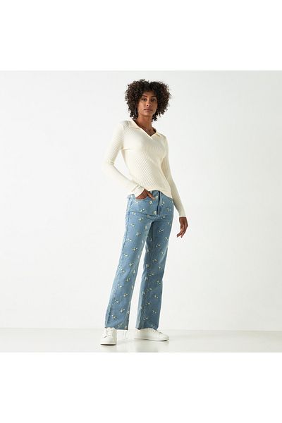 2Xtremz Ribbed Sweater with Long Sleeves and Collared Neckline
