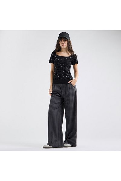 FAV Textured Square Neck T-shirt with Short Sleeves
