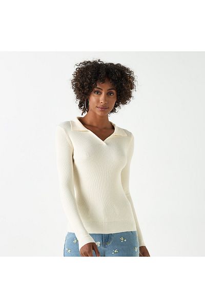 2Xtremz Ribbed Sweater with Long Sleeves and Collared Neckline