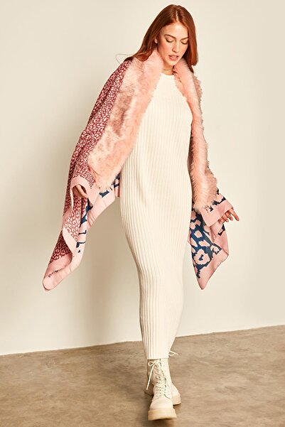 MARBERRY Patchwork Leopard Patterned Pink Women's Poncho