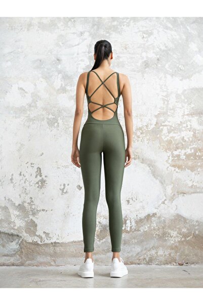 LizzSpor Kadın Haki Yoga Pilates Tulumu