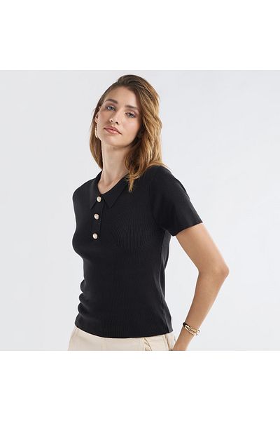 FAV Solid Top with Collared Neck and Short Sleeves