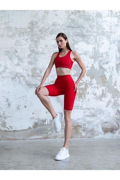 LizzSpor Red High Waist Women's Biker Tights