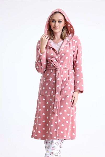 Magic Form 32456 Γυναικεία φλις μακρύ φόρεμα με κουκούλα (με δώρο με κάλυμμα ματιών) - Dusty Rose