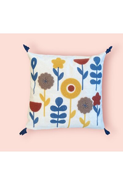 stay with love غطاء وسادة مطرز على الطراز البوهيمي - قماش كتان