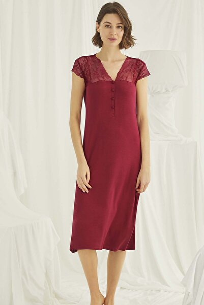 MONAMİSE 18480 Γυναικείο νυχτικό με κοντό μανίκι-Κόκκινο