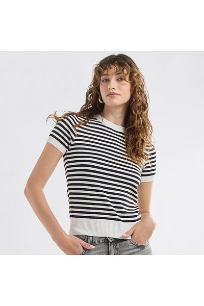 FAV Striped Crew Neck T-shirt with Short Sleeves