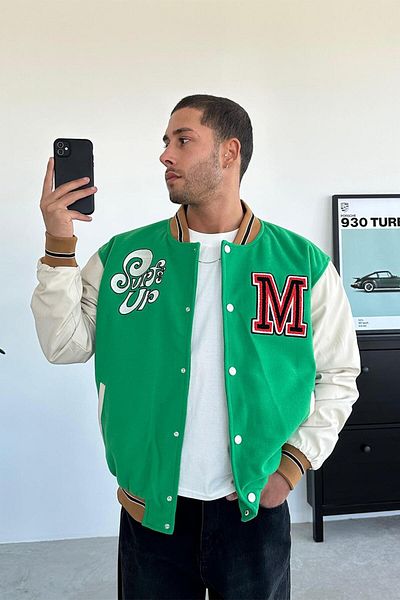 HAFKAGİYİM Πράσινο Surfs Up Κέντημα Λεπτομέρεια College Jacket