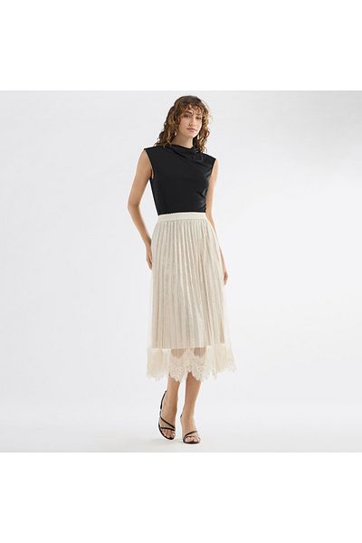 FAV Lace Detail Pleated Asymmetric Midi Skirt