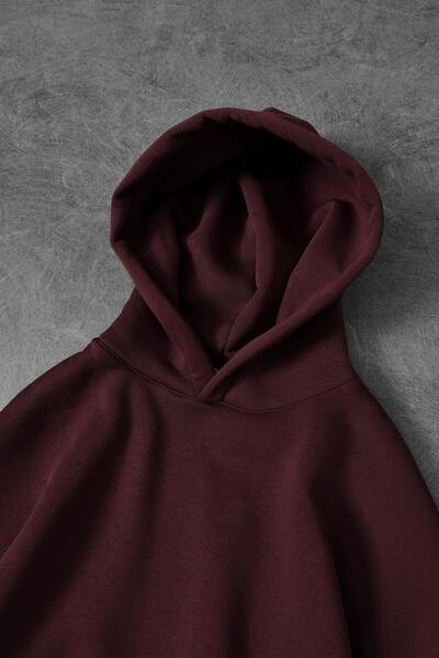 Slatra Men's Claret Red Basic Hooded Oversize Sweatshirt