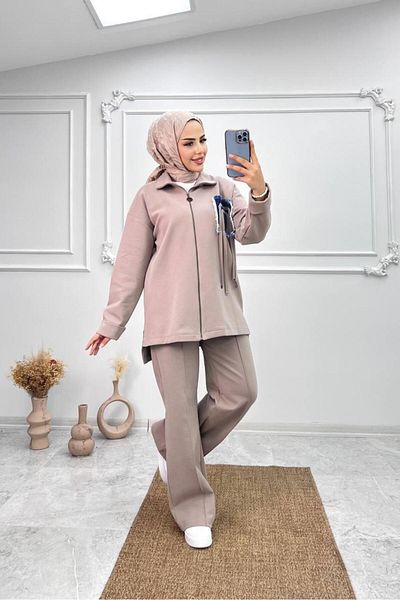 Cardella Camelya Oversize Premium Quality Oyşo Fabric Jacket Παντελόνι Σετ δύο τεμαχίων