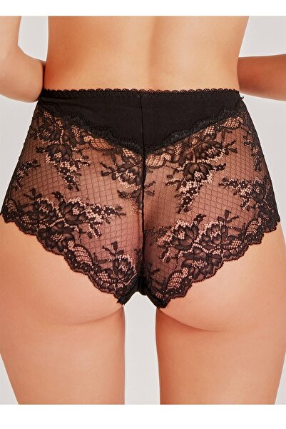 Magic Form 589 Kadın Siyah Leylak Kumaşlı Yüksel Bel Dantelli Külot