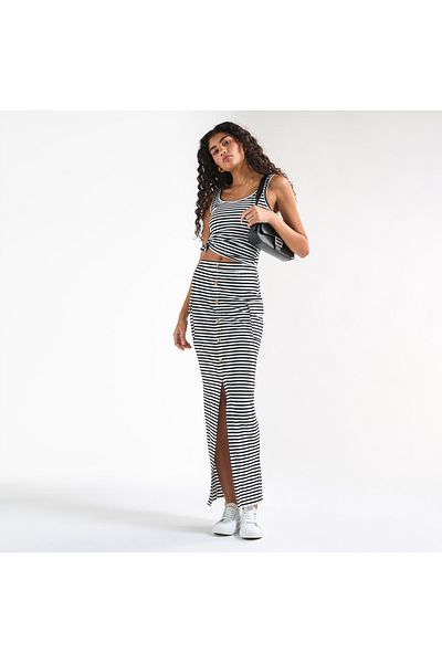 FAV Striped Pencil Skirt with Pockets and Slit