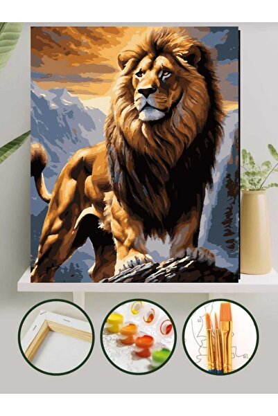 Lamba Cini Sayılarla Boyama Kasnaklı Tablo Seti Fırça Boya Dahil 40x50 ASLAN