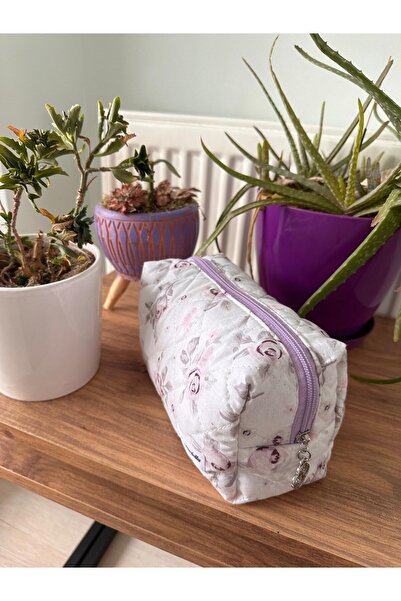 nartella حقيبة مكياج وسفر منقوشة باللون الوردي ليلك مقاس Xl - قماش مبطن، حجم كبير