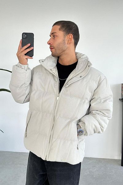 HAFKAGİYİM Jachetă gonflabilă gri cu snur cu detaliu snap