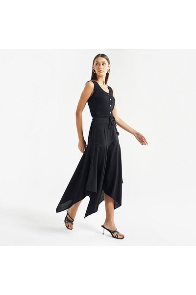 FAV Midi Skirt with Asymmetrical Hem and Tie-Up Detail