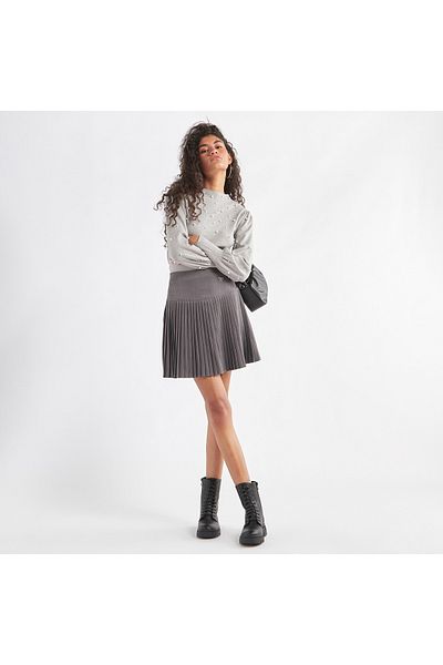 FAV Solid Pleated A-line Mini Skirt with Elasticated Waistband