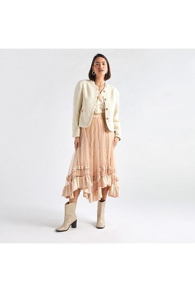 FAV Textured Asymmetric Skirt with Ruffle Detail