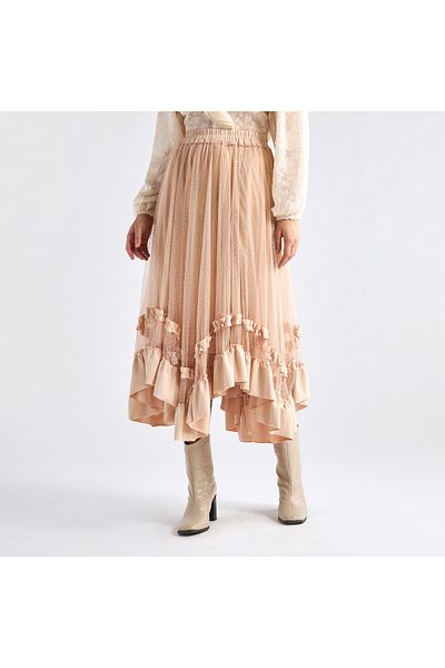 FAV Textured Asymmetric Skirt with Ruffle Detail