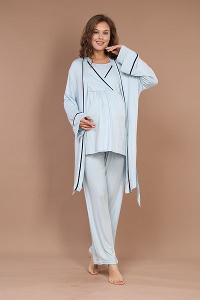 Rimel Homewear Set de pijamale de maternitate-maternitate cu mâneci lungi pentru femei cu design special și halat