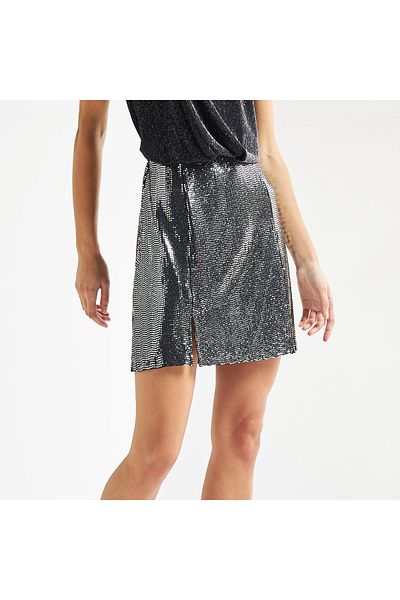 FAV Sequin Embellished Mini Skirt with Slit Detail